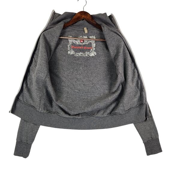 Twisted Heart Womens SZ M Y2K Zip Up Sweatshirt Jacket Bling Crown Baddie Gray - Picture 5 of 16